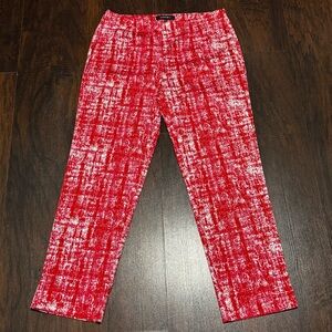 Lafayette 148 New York Red & White Cropped Bleecker Ankle Mid Rise Pants size 4
